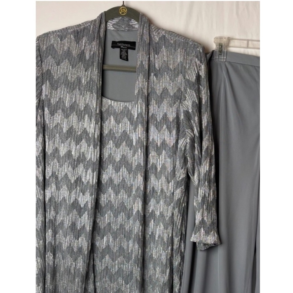 R&M Richards 2 Pc Metallic Pantsuit Set‎ Silver Gray Plus 14W Formal Evening MOB